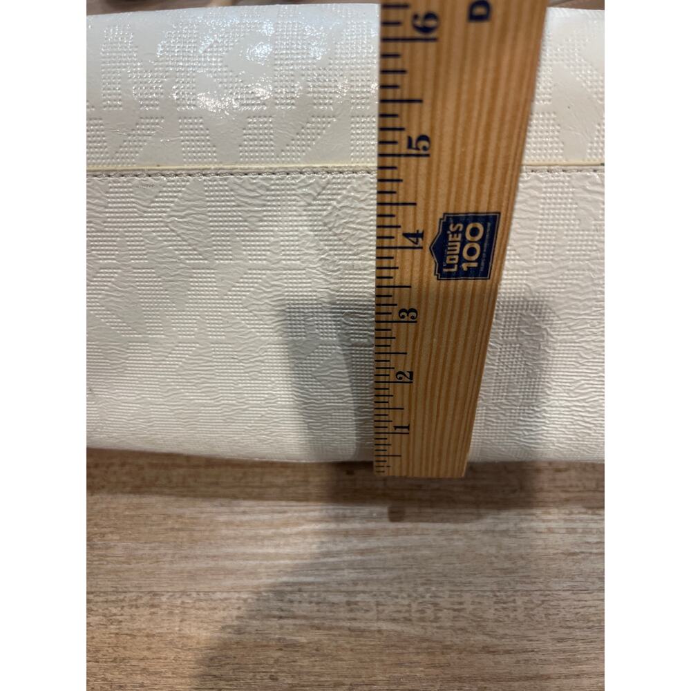 Michael Kors Monogram Cream Satchel Leather Trim Elegant Handbag - Picture 6 of 12